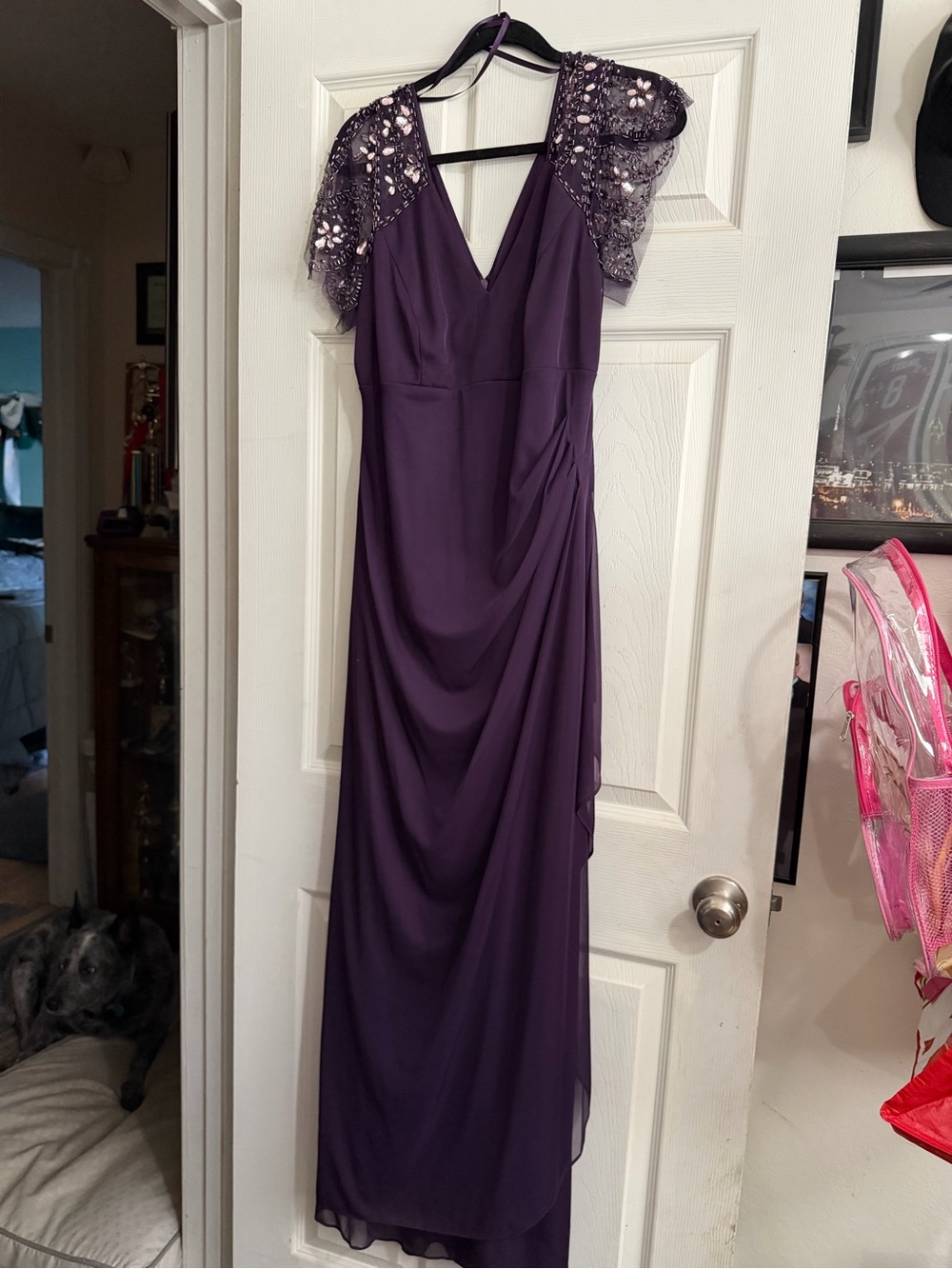 Women's Purple Lace Shoulder Maxi Dress